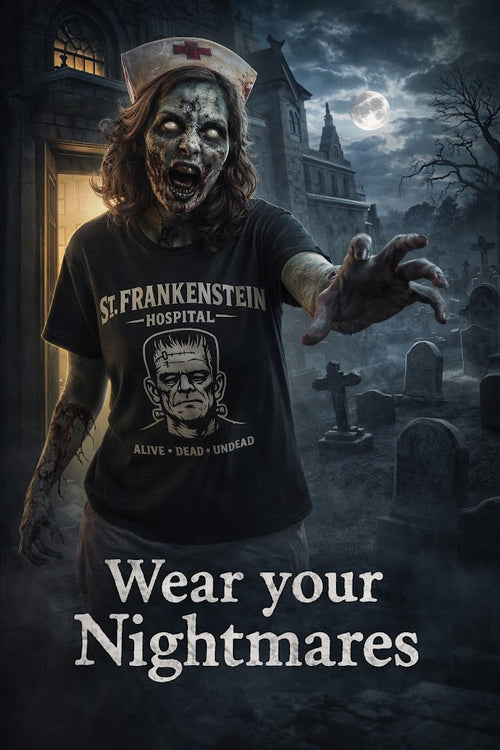 A "St. Frankenstein Hospital" T‑Shirt – Alive · Dead · Undead Horror Myth Design