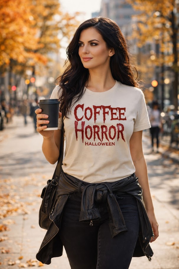 Coffee Horror Halloween T‑Shirt – Horror Coffee Lover Graphic Tee