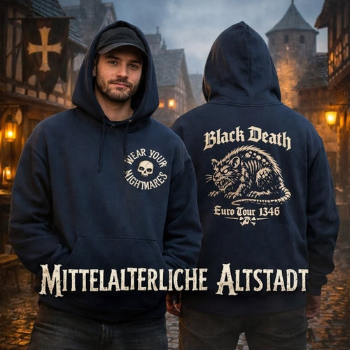 Black Death Plague Hoodie – Gothic Horror Rat Design | Medieval Euro Tour 1346 Sweatshirt | Dark Aesthetic Streetwear