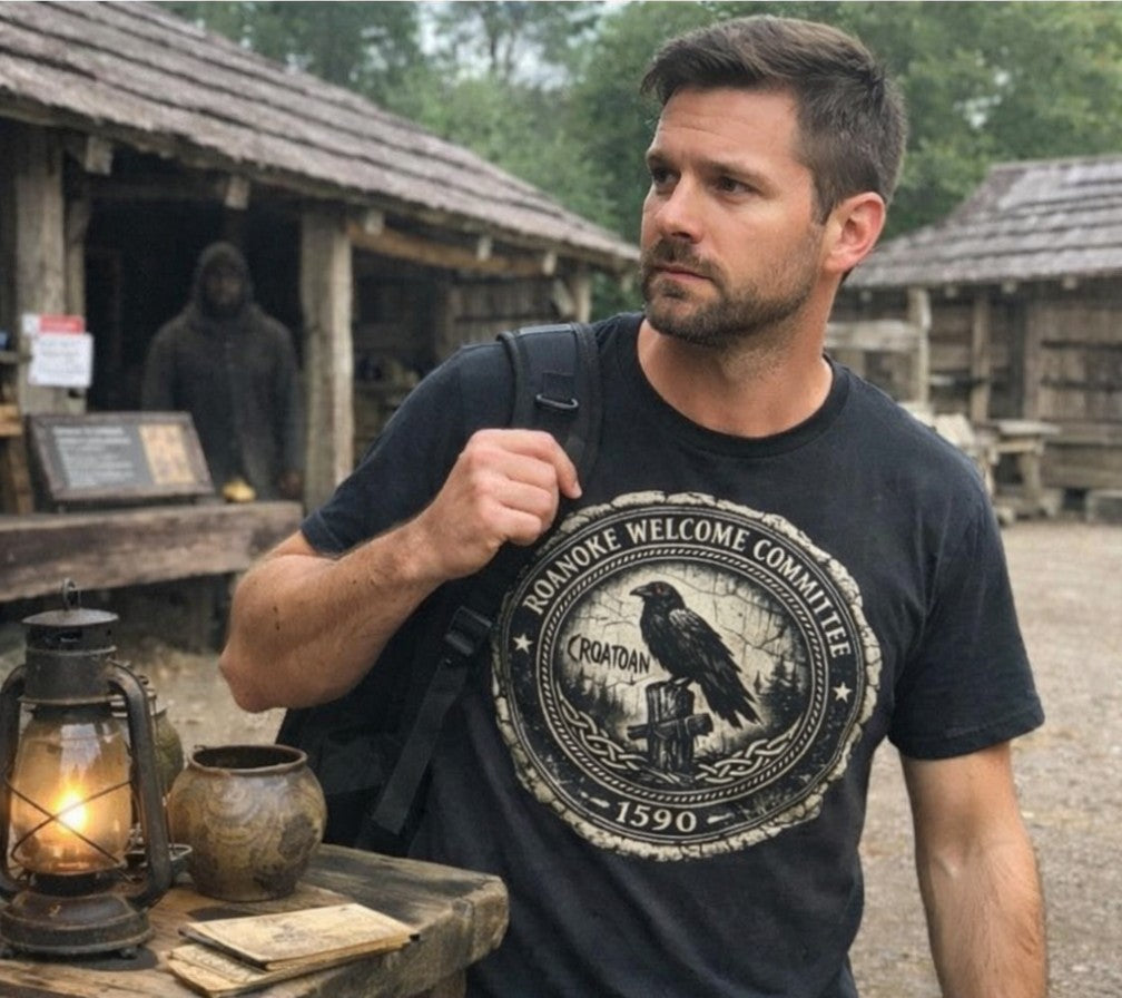 Roanoke “Croatoan” Crow T-Shirt – Lost Colony 1590 Vintage Horror Tee | Gothic Mystery Shirt | Dark History Graphic Tee