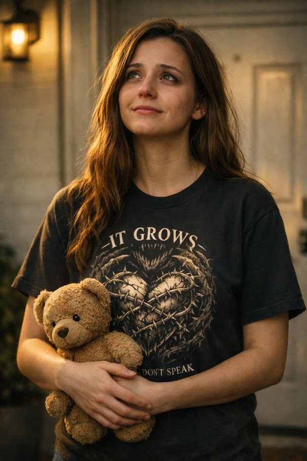 It Grows When I Don’t Speak T-Shirt – Emotional Gothic Heart Tee | Dark Grief Expression Shirt | Mental Health Awareness Horror Aesthetic