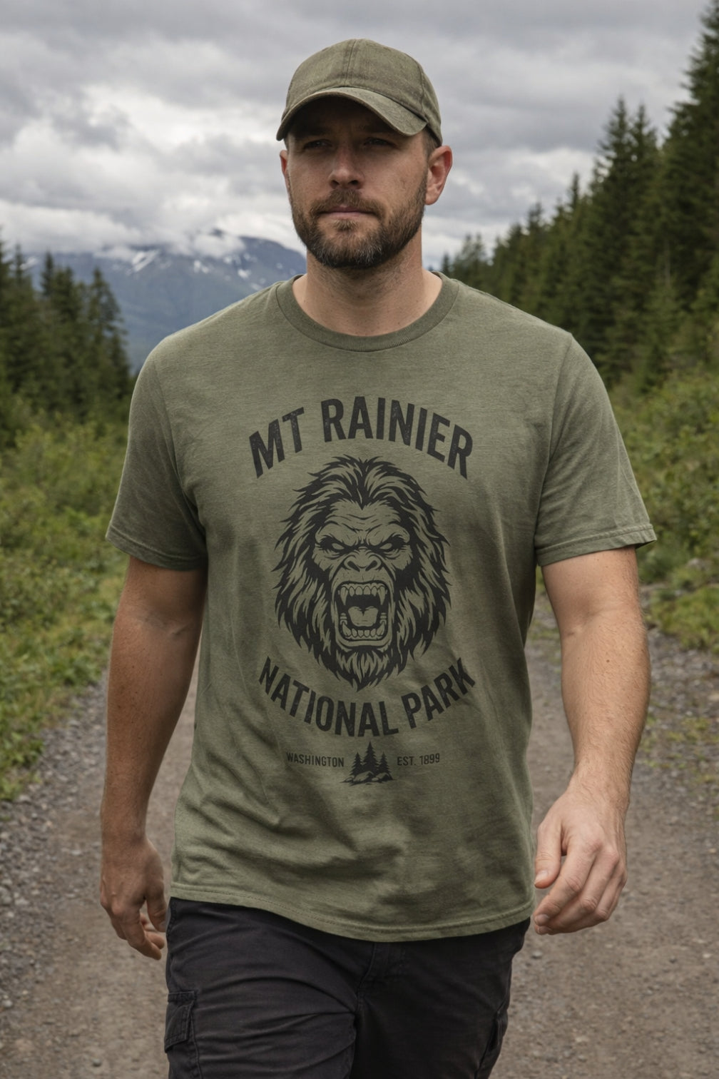 Bigfoot Mount Rainier T‑Shirt – Pacific Northwest Cryptid | Vintage National Park Style